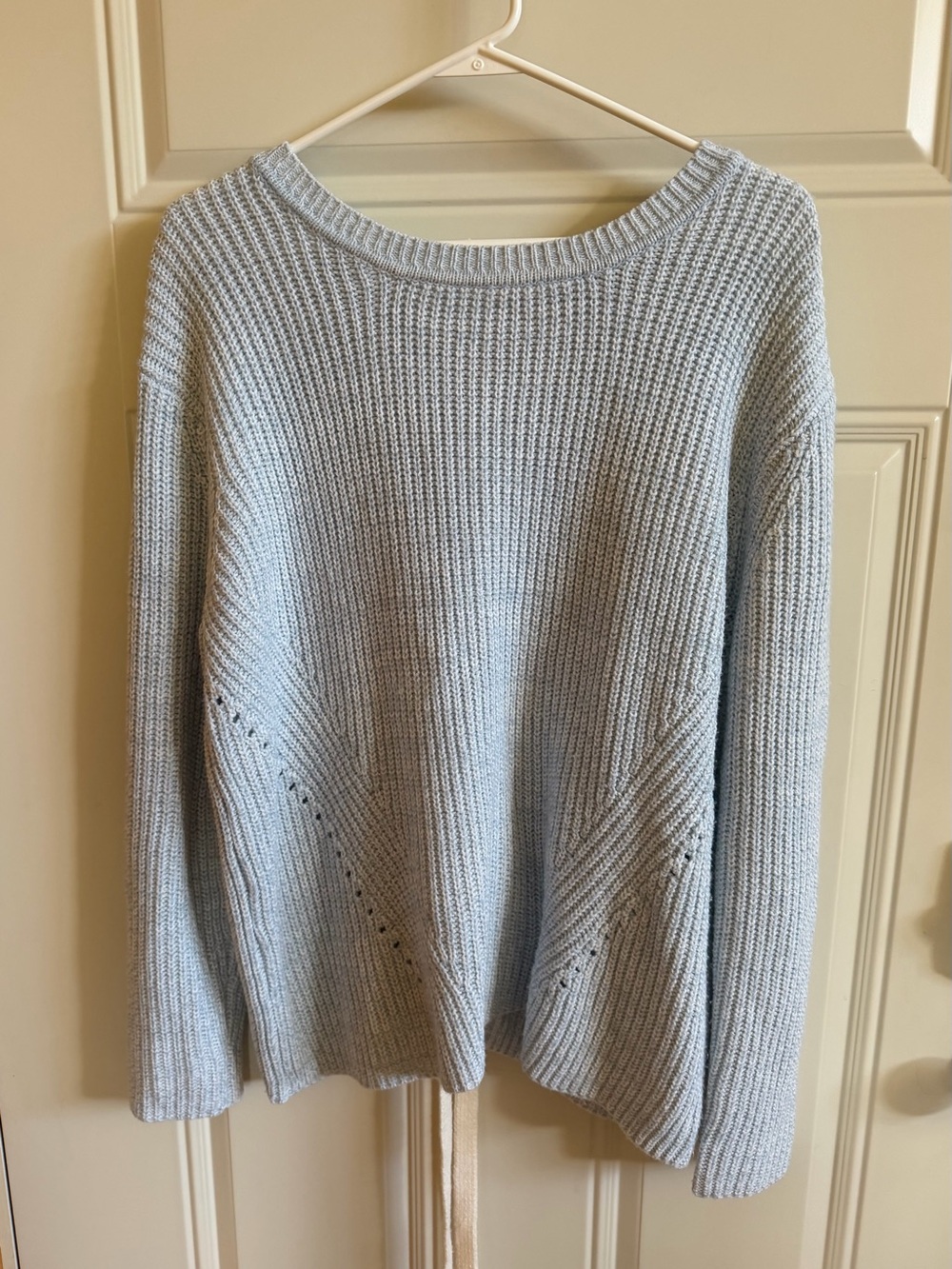 Light Blue Harper Women's Knit Classic Crewneck Sweater w/Fun Tie Back, Sz L